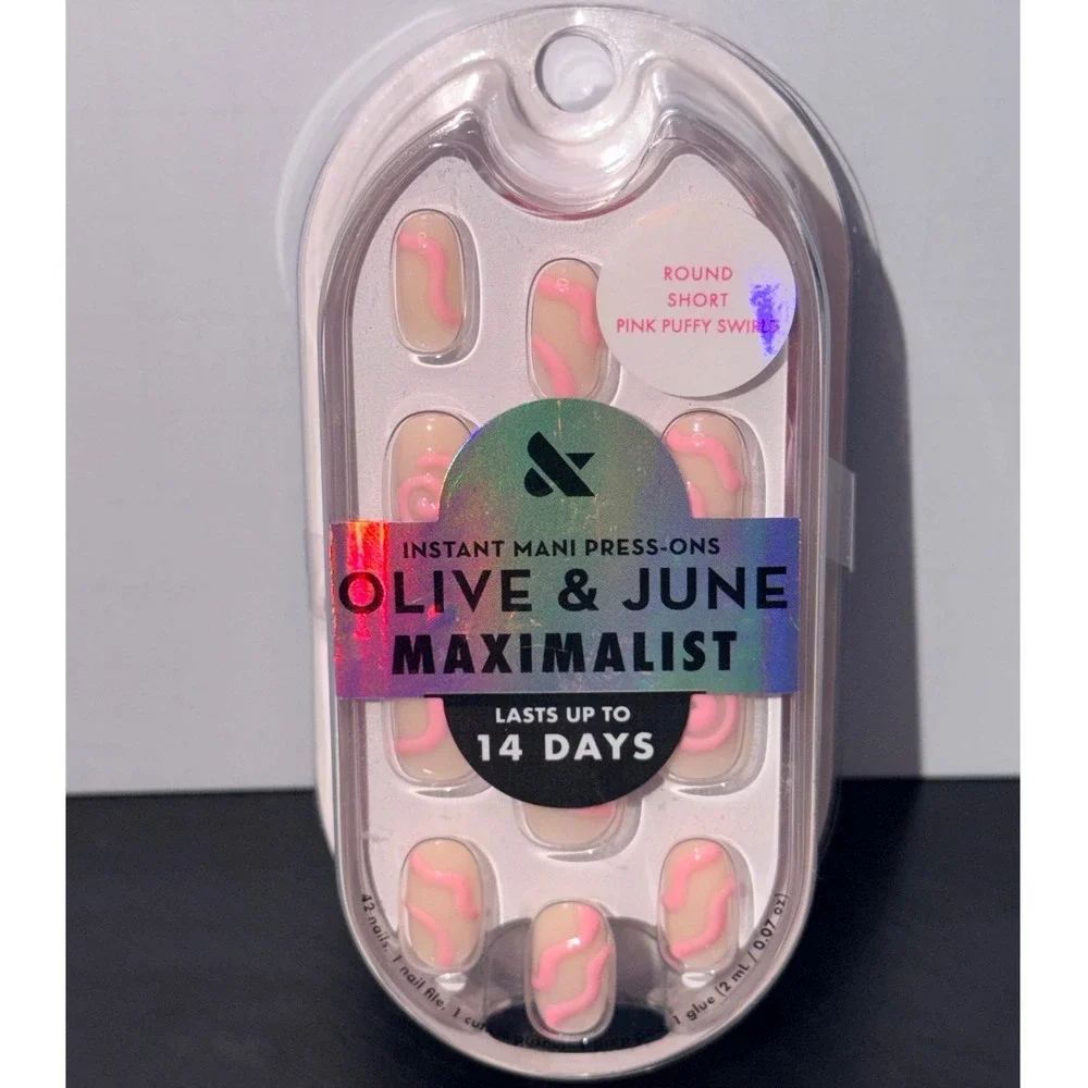 Olive & June Maximalist Press-On Nails Pink Puffy Swirls Round Short 42ct